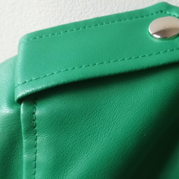 Faux Leather Cropped Moto Jacket Green Size L NWOT - Picture 5 of 16